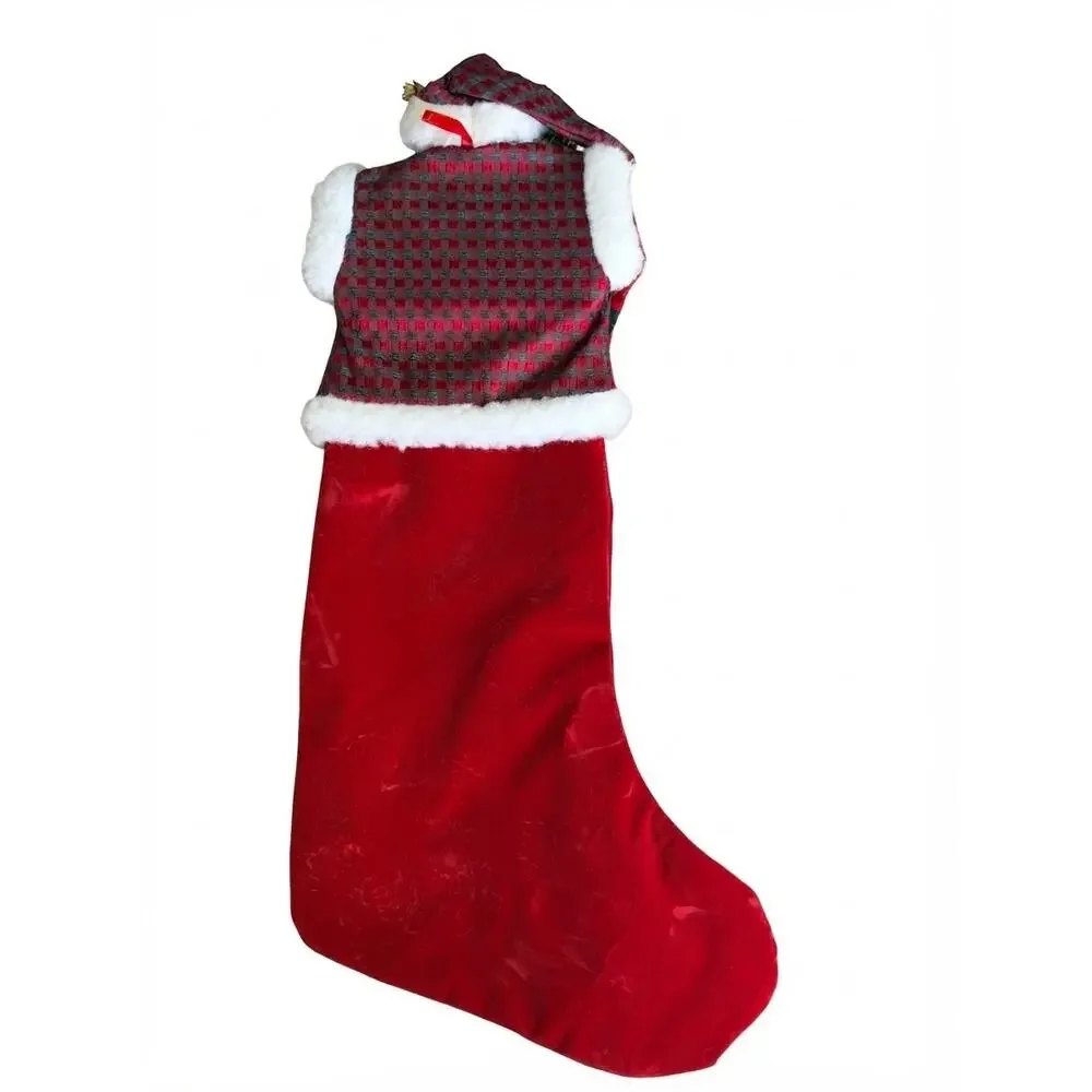 Vintage Santa Christmas Stocking with Attached Plush Santa Figure, Decor